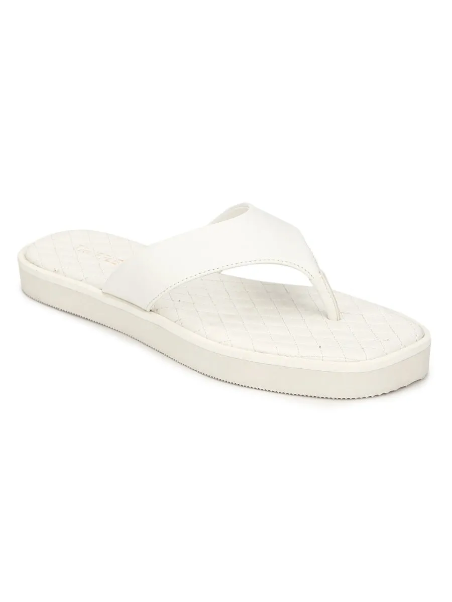 White PU Wide Strap Flip Flops