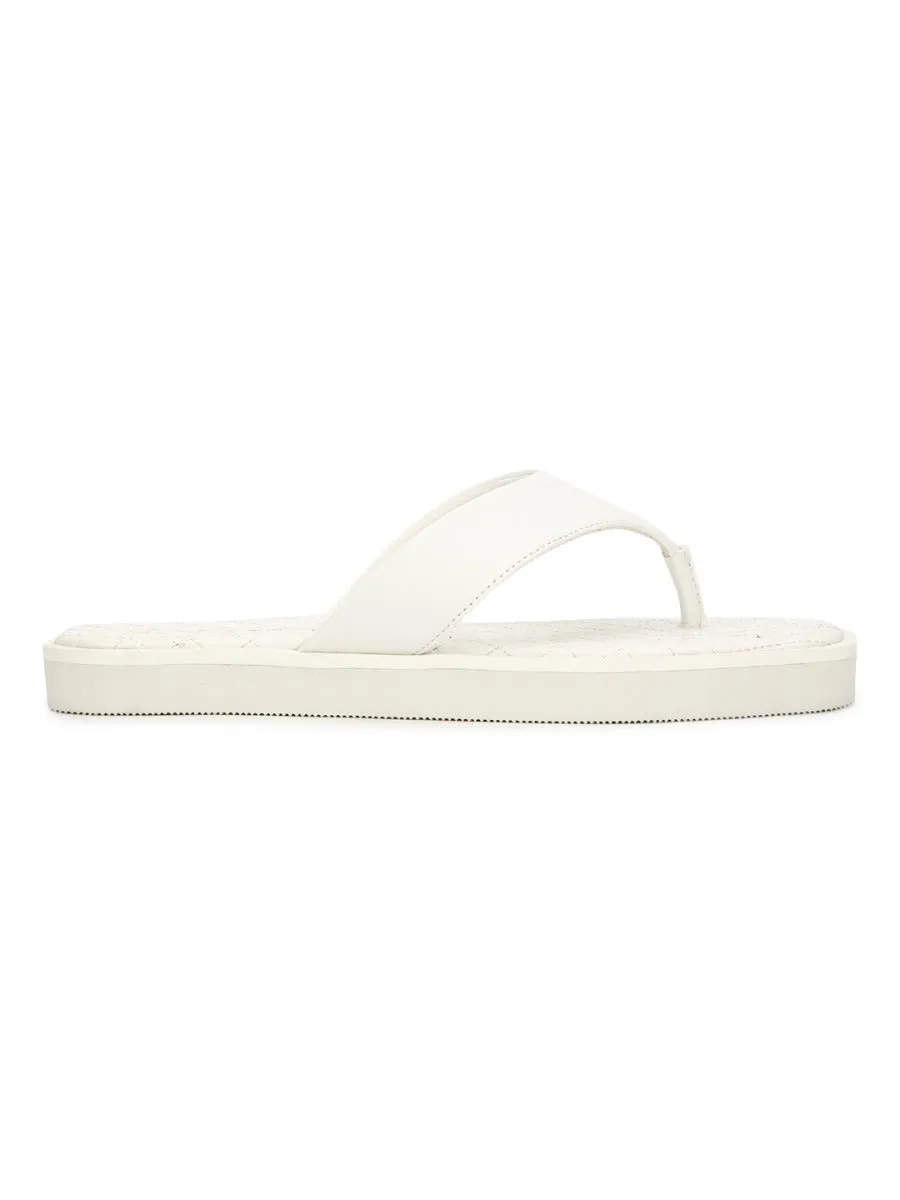 White PU Wide Strap Flip Flops