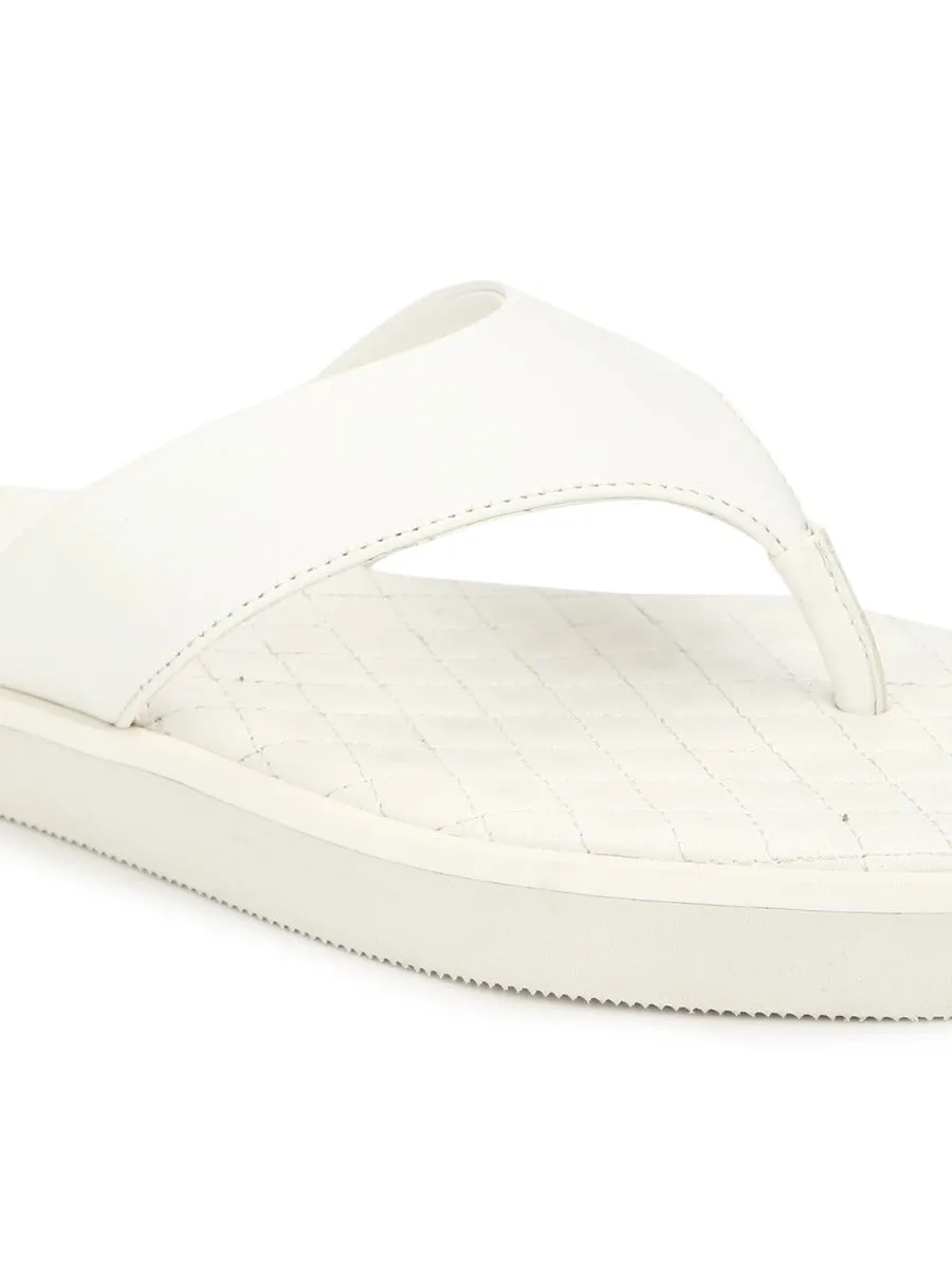 White PU Wide Strap Flip Flops