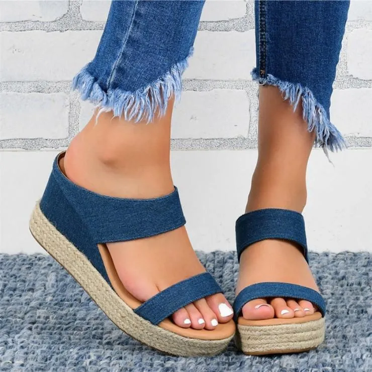 Women's espadrille wedge slip on backless sandals