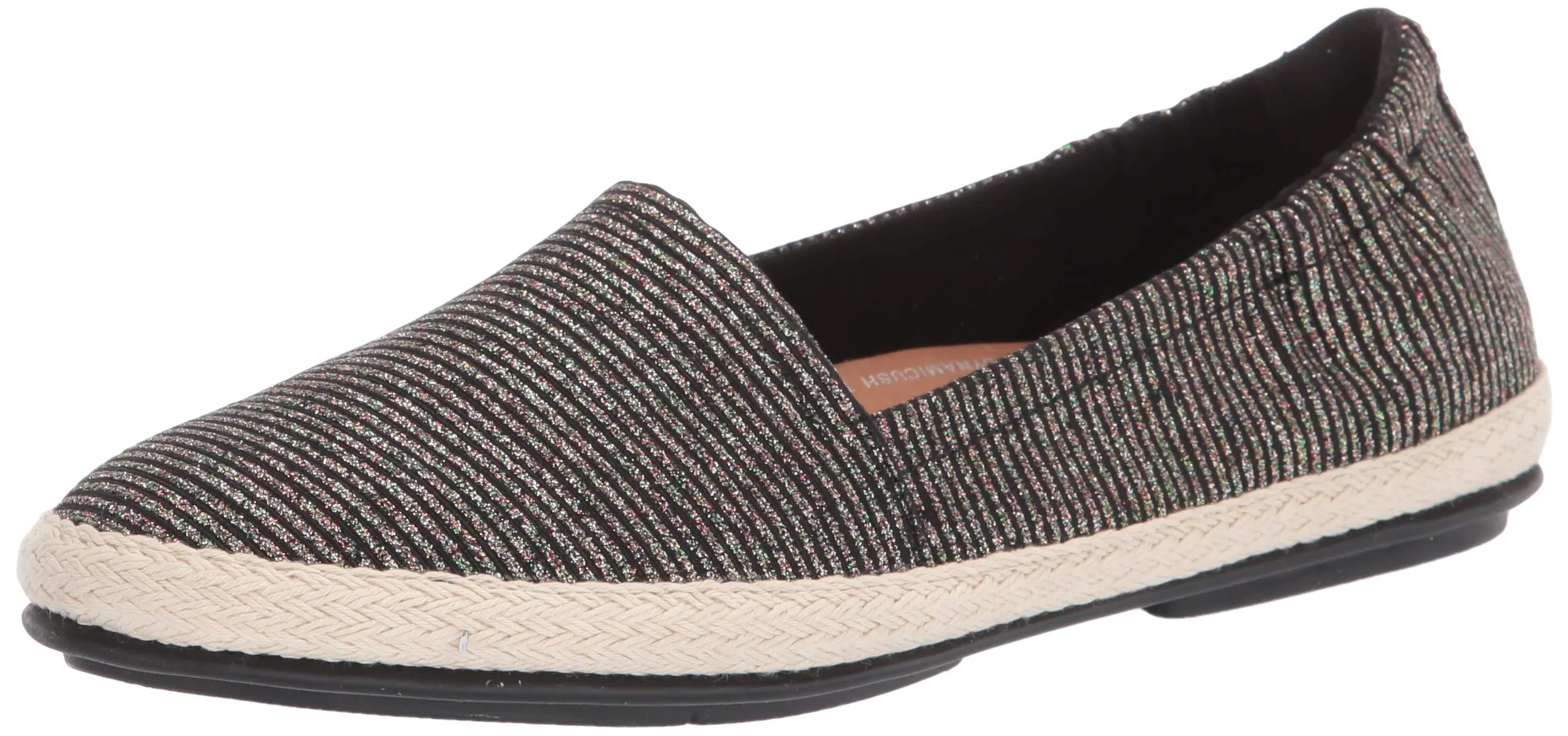 Women's Shoes FitFlop SIREN GLITTER STRIPE Espadrille Slip On BM3-090 BLACK